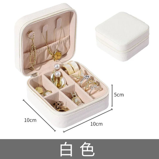 1PC Mini Jewelry Organizer Display Travel Jewelry Zipper Case Boxes Earrings Necklace Ring Portable Jewelry Box Leather Storage